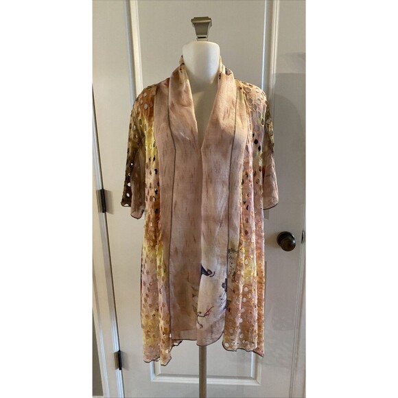 Radzoli Artsy Hand Painted Floral Jacket Cardigan Open EyeletTop Size‎ L - Picture 1 of 12